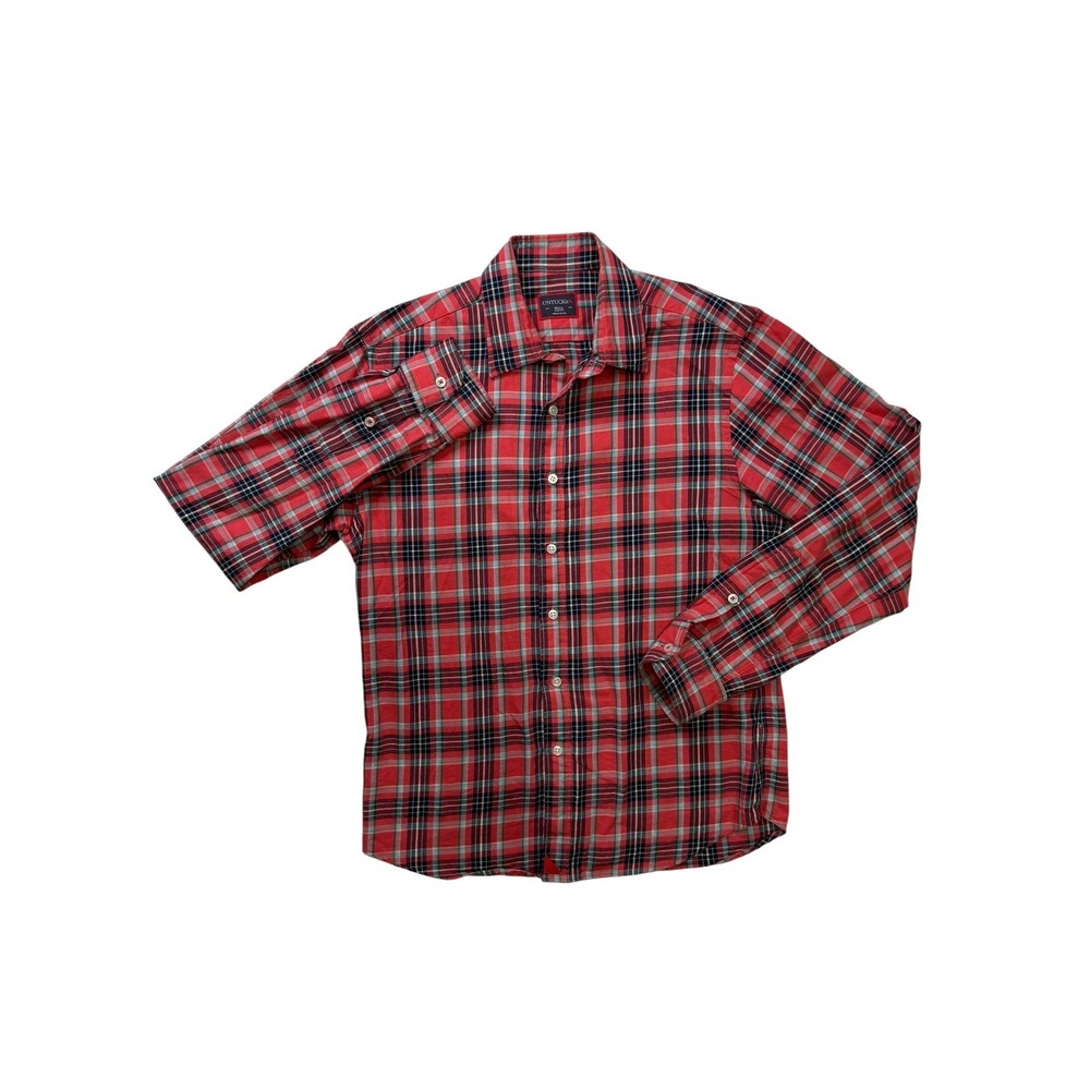 UNTUCKit Slim Fit Plaid Button Down Shirt Mens Small Red Blue Cotton Made in USA